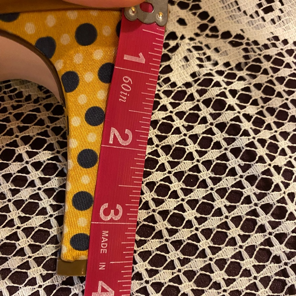 Anthropologie Slingback Heels - Navy Print and Yellow Polka Dot - Picture 9 of 9